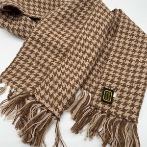 VTG Helena Ruuth Handwoven Brown and Beige Houndstooth Pattern Angora Scarf